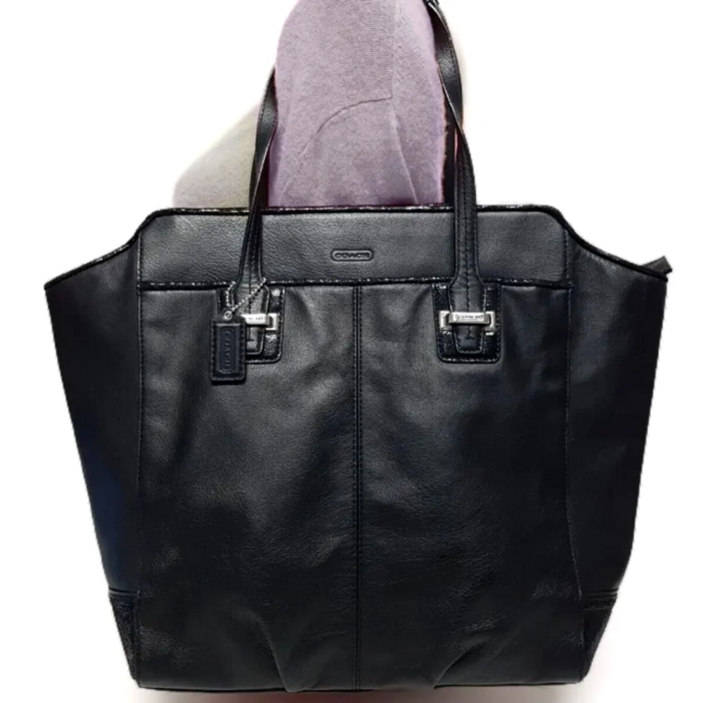 Coach Taylor Leather North South Tote with Sequin-Style Accents in Black #F25941